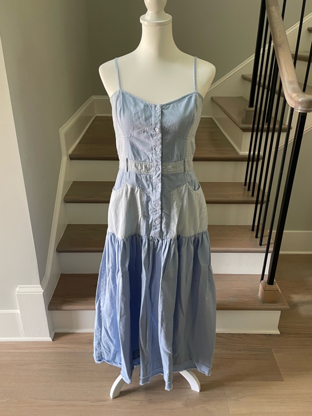 ASOS Ultimate Paneled Denim-Look Tiered Maxi Dress in Blue - Size 8 - Picture 10 of 10
